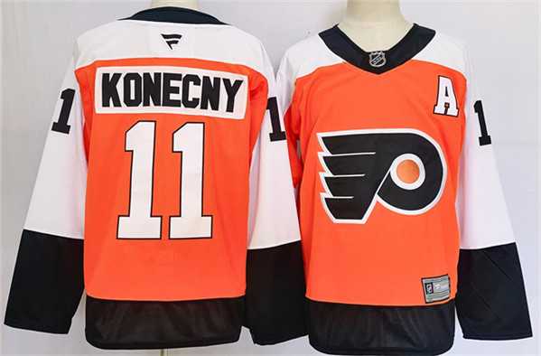 Mens Philadelphia Flyers #11 Travis Konecny Orange 2024 Stitched Jersey